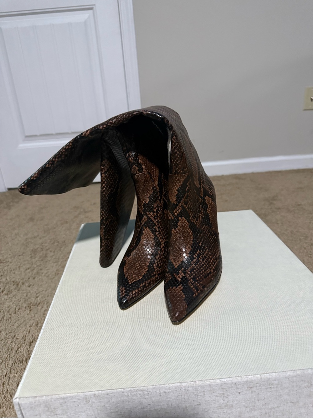 Steve Madden Brown Snake-Print Pointed Toe Heeled Boots